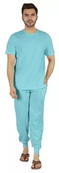 Inkmeso, однотонная одежда для сна для мужчин, комплект из 2 предметов, одежда для сна, футболка и штаны, пижамный комплект, пижамный комплект с короткими рукавами, домашняя одежда Medium аква голубой