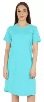 Inkmeso, однотонное повседневное летнее платье-футболка для женщин, свободная туника с короткими рукавами для сна 3X-Large аква голубой