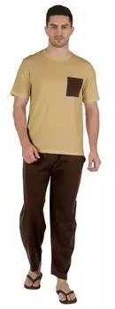 Inkmeso, однотонный хлопковый пижамный комплект, рубашка с короткими рукавами и пижама, свободная посадка, 2 шт., одежда для сна, пижама для 3X-Large бежевый