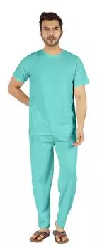 Inkmeso, однотонный комплект ночного белья для мужчин, футболка и брюки, пижамный комплект, пижамный комплект с коротким рукавом, пижамная одежда Medium аква голубой