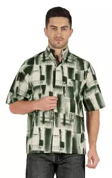 Inkmeso Печатная гавайская повседневная рубашка на пуговицах для мужчин с половиной рукавов Beach Holiday 3X-Large темно-зеленого