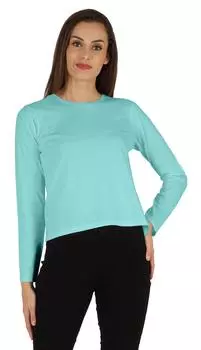 Inkmeso Perfect Футболка с длинными рукавами для женщин Повседневная стандартная посадка Базовая однотонная повседневная футболка 3XL аква голубой