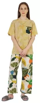 Inkmeso Пижама с принтом 2 шт. Пижамный комплект для женщин с короткими рукавами Мягкий 3X-Large бежевый