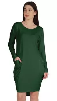 Inkmeso Платье-футболка миди с длинными рукавами и карманами Плюс размер Высокий-низкий мешковатый трикотаж L темно-зеленого