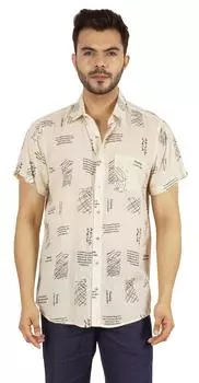 Inkmeso повседневные рубашки с принтом на пуговицах для мужчин с короткими рукавами, обычные пляжные 3XL бежевый