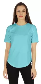 Inkmeso Regular Fit Твердый топ с круглым вырезом для женщин Повседневная мягкая футболка с короткими рукавами 3XL аква голубой