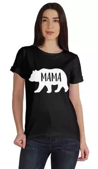 Inkmeso Scoop-Neck Mama Bear Graphic Tshirt Short Sleeve Women Cotton Tee L чёрный