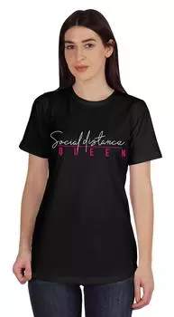 Inkmeso Social Distance Queen Графическая футболка с коротким рукавом Женская повседневная футболка 3XL чёрный