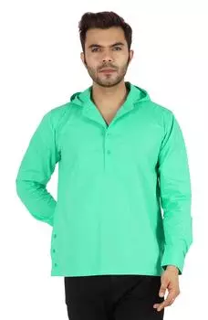 Inkmeso Solid Henley с капюшоном, короткая куртка для мужчин, хлопковая футболка с длинным рукавом, обычная посадка, лето 3XL аквамарин