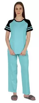 Inkmeso Solid Sleepwear Пижамный комплект для женщин с рукавом реглан Ночное белье Pj Loungewear Medium синий
