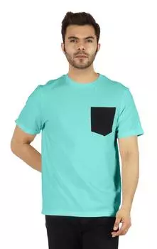 Inkmeso Твердая удобная хлопковая футболка для мужчин Классический крой с коротким рукавом Легкая рубашка W Patch 3XL аква голубой
