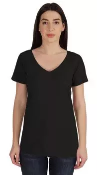 Inkmeso V-образный вырез Basic Tee Классическая посадка с короткими рукавами Футболка для женщин Летние хлопковые топы 2XL чёрный