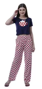 Inkmeso Women Crop Top Комплект ночного белья W Симпатичная кофейная кружка с принтом Slim-Fit Sleepwear 2 3X-Large темно-синий