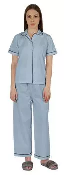 Inkmeso Женская хлопковая пижама Пижамный комплект Классическая рубашка с коротким рукавом из 2 предметов и пижама 3X-Large темно-синий