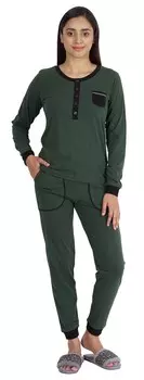 Inkmeso Женская пижама Пижамный комплект Пижама с длинным рукавом и брюками L темно-зеленого