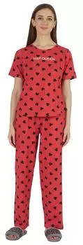 Inkmeso Женские пижамные комплекты Мягкая одежда для сна Топ для сна с принтом и длинная пижама 2 шт. 3X-Large красный