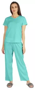 Inkmeso женский однотонный комплект ночного белья из 2 предметов, топ с короткими рукавами и пижамные комплекты из мягкого хлопка 3XL аква голубой