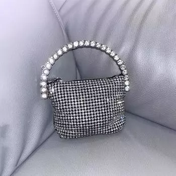 Инкрустированная бриллиантами женская сумка Super Flash Mini Garden Hand Bag Модная металлическая цепочка для одного номера Messenger Banquet Bag серебряный