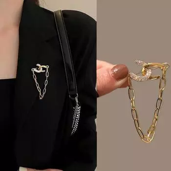 Инкрустированная цирконом брошь-цепочка с металлическим дизайном, булавка для корсажа, модные темпераментные аксессуары для одежды золотой