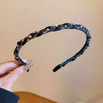 Инкрустированная стразами повязка-твист на голову для женщин, черная тканевая дуга для волос, изысканная корейская повязка для пучка волос, аксессуары для девушки в стиле мори