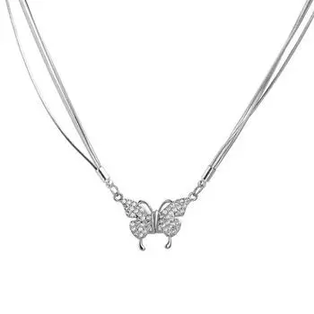 Инкрустированное бриллиантами бабочка магнитное присоска штабелирование многослойное ожерелье ниша холодный ветер дизайн кулон ключичная цепочка высокого класса шейная цепочка женская