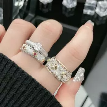 Инкрустированное хрустальное серебряное открытое кольцо изысканное женское кольцо регулируемые кольца для помолвки style 1