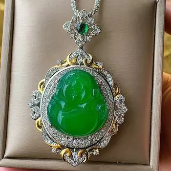 инкрустированное имитация натурального льда белого цвета ожерелье с легкой инкрустацией бриллиантами роскошный ледяной нефрит кулон Будда женские украшения