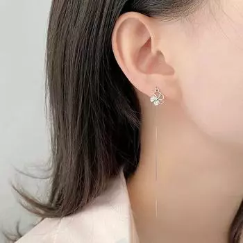 Инкрустированные бриллиантами цветочные серьги Изысканный легкий роскошный темперамент Ниша Милая леди Длинный взгляд Тонкое лицо