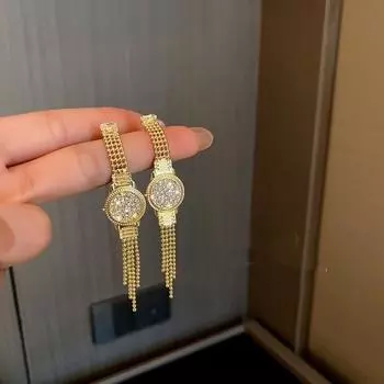 Инкрустированные бриллиантами серьги для часов, темпераментные серьги с высоким смыслом, длинные нишевые дизайнерские серьги с кисточками, новинка 2024 года, женские золотой