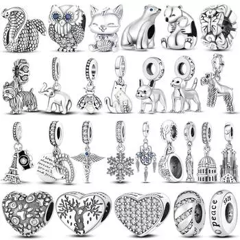 Инкрустированные цирконовые бусины-шармы из стерлингового серебра 925 пробы, цвет сердца любви, змеи, болтаются, подходят для оригинального браслета, подвески, кулон, ювелирные изделия