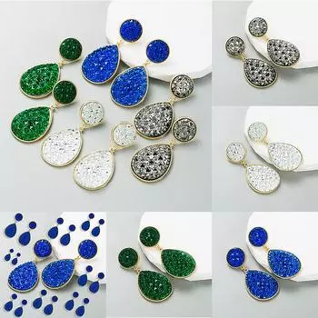 Инкрустированные цветные геометрические длинные серьги в форме капли воды женские матовые серьги бриллиантовые элегантные 3.3*7.7cm зелёный