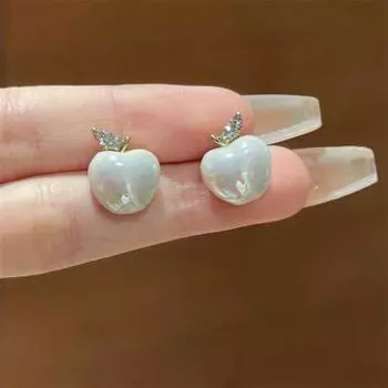 Инкрустированные жемчугом креативные стильные серьги-яблоки для женщин милые простые гвоздики ювелирные изделия подарок на вечеринку