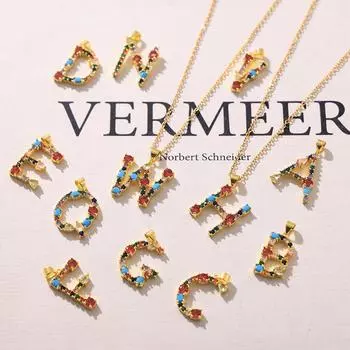 Инкрустированный цветным цирконом, голубой бирюзовый, 26 букв, отдельный кулон, медный материал, позолоченные аксессуары для женщин