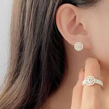 Инкрустированный камнями узор на спине набор текстурных колец легкий роскошный высококачественный геометрический браслет-пряжка для ушей