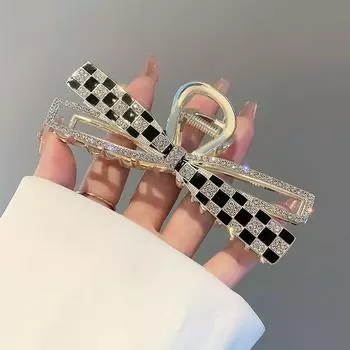 Инкрустированный маслом клетчатый полый зажим с бантом, модный зажим для головы в виде акулы, женские аксессуары