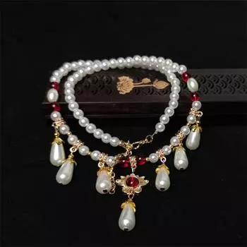 Инкрустированный стразами подвеска-капля, регулируемое винтажное ожерелье, женское ожерелье Cheongsam из искусственного жемчуга, ювелирные аксессуары