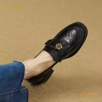 Inl Супермягкие черные мокасины Camellia из овчины в британском стиле с одной педалью и толстой подошвой 35 чёрный