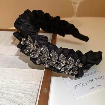 Inlaid Rhinestone Leaf Pleated Fabric Bow Hairbands For Women French Elegant Temperament Headband Fashion Hair Accessories A4