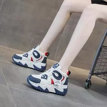 Inner Elevation Толстая подошва Daddy Shoes Осенние маленькие белые туфли Повседневная женская обувь 33 чёрный