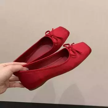 Inner height increase 3CM apricot gentle evening shoes women s shoes 2025 new spring and summer red satin ballet shoes 35 синий