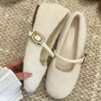 inner height increase 5cm bow fluffy shoes autumn and winter new elegant badong shoes round head versatile single shoes women 34