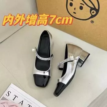 Inner height increase 7cm Mary Jane shoes women s retro single shoes thick heel high heels small leather shoes 34