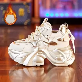 inner height increase 8cm dad shoes women s autumn and winter 2025 new platform casual sports shoes velvet women s shoes 34 хаки