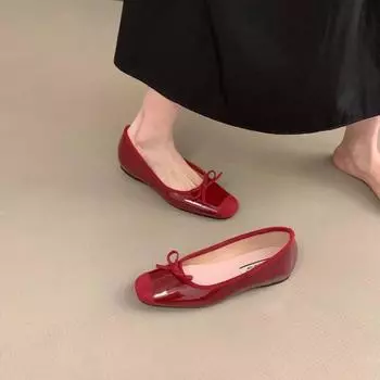 Inner height increase French small red single shoes women s shoes spring and autumn 2025 spring bow ballet gentle evening shoes 35 бордовый