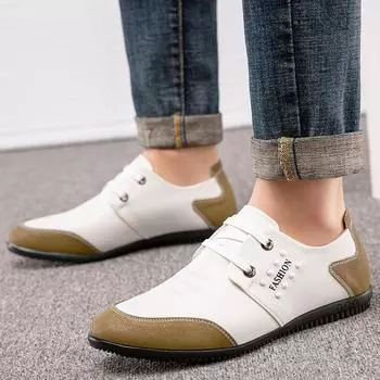 Inner height increase men s casual leather shoes soft leather youth British breathable soft surface leather lace-up white beanie shoes trendy shoes m 38 белый