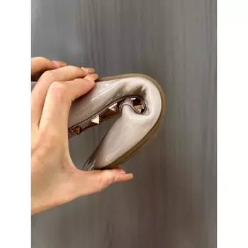 Inner height increase of 5 cm, rivets, light mouth, nude color, pointed tip soft patent leather, French temperament single shoes, women s versatile co 35 телесный