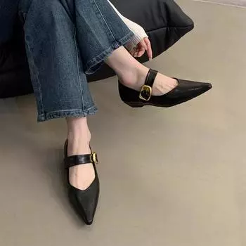 Inner height increase pointed head shallow mouth single shoes women s spring and autumn new Korean version French gentle fairy evening breeze thick-so 35