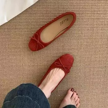 Inner height increase retro ballet style shallow mouth single shoes 2025 new spring and summer bow French Mary Jane shoes women 35 бордовый