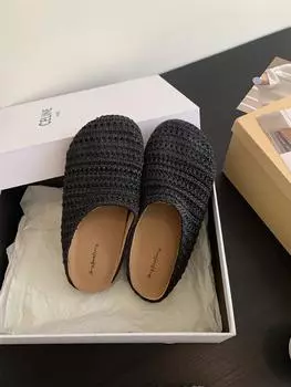 Inner height increase retro woven bag head half slippers women s shoes wear new summer vacation sandals 35 чёрный