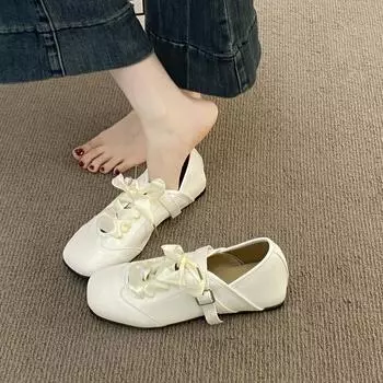 Inner height increase silver Mary Jane single shoes women s shoes new summer ballet bow casual 35